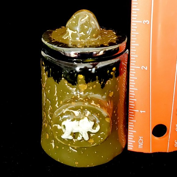 Handmade Small Ceramic Stash Jar with Elephant in Crackled Army Green Glaze with - Picture 13 of 13